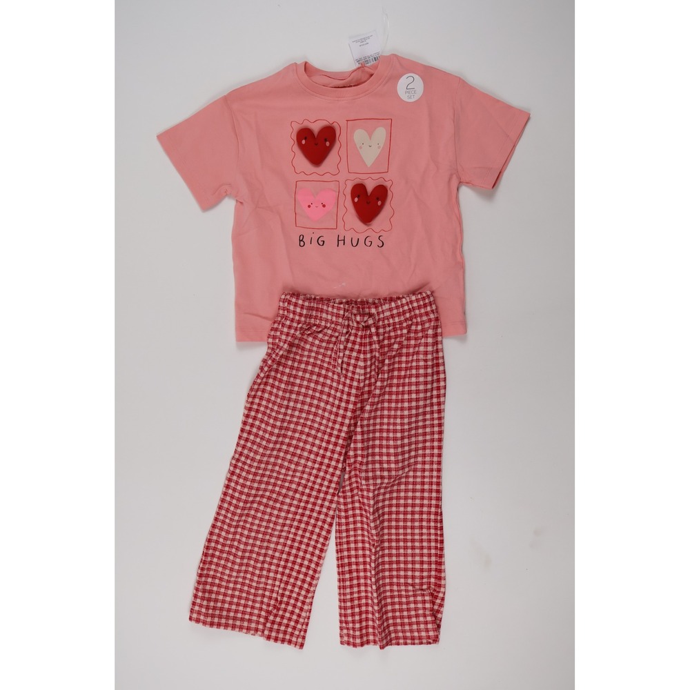 Next Pajama Set Big Hugs Hearts Gingham Pink Red 3-4 Years NWT